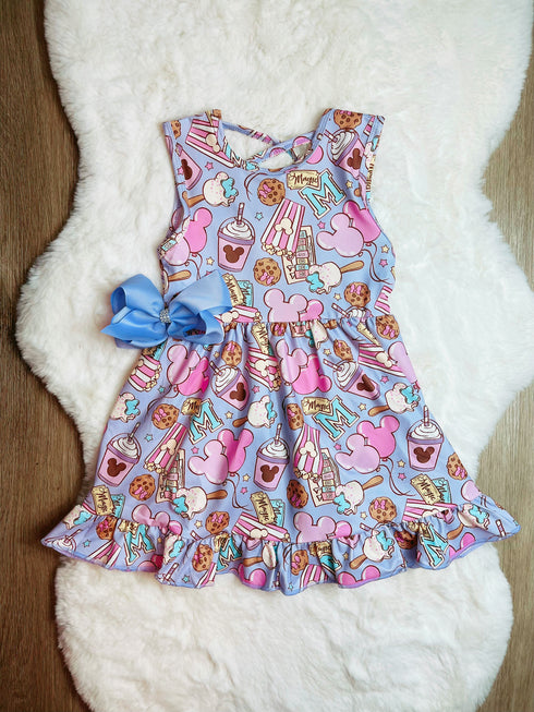 Bowtism Girls Mouse Park Treats Twirl Dress with Matching Bow - Bowtism